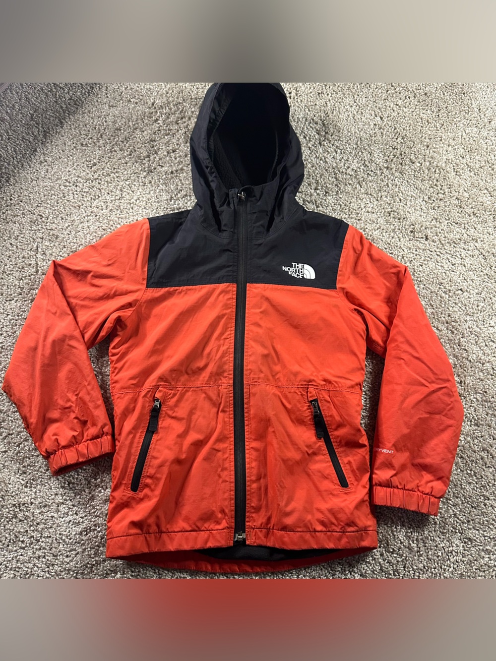 The North Face DryVent Boys Hooded Windbreaker Jacket Orange/Black L NF0A3YAZ